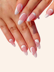 24 Pcs Almond Shape Two Tone Nails & 1pc Nail File & 1 Sheet Nail Tape  - Pink & White
