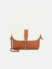 Rein Deer Charm Color Block Crossbody Bag - Beige & Brown