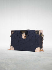 Geometric Pattern Buckle Decor Chain Box Bag - Black