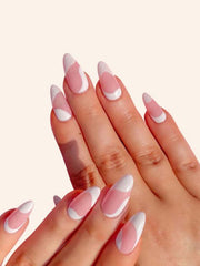 24 Pcs Almond Shape Two Tone Nails & 1pc Nail File & 1 Sheet Nail Tape  - Pink & White