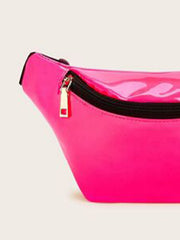 Neon Patent Zipper Waterproof Waist Bag - Hot Pink - www.thetreasurebox.me