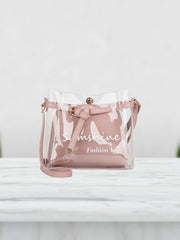 Clear Letter Graphic Strap Decor Bag With Pouch - Dusty Pink