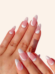 24 Pcs Almond Shape Two Tone Nails & 1pc Nail File & 1 Sheet Nail Tape  - Pink & White