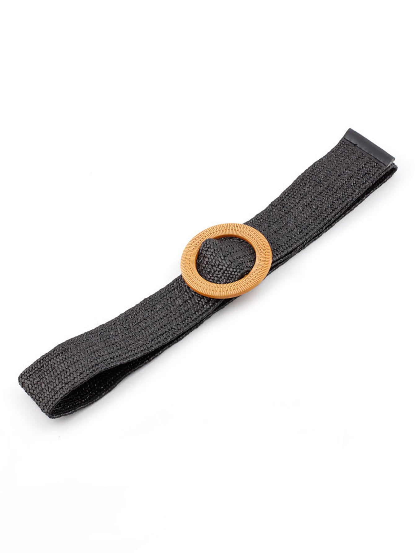 Round Buckle Woven Design Elastic Belt - Black  - FD ⚡