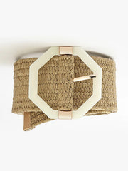 Octagonal plastic buckle elastic woven belt - Khaki - FD ⚡