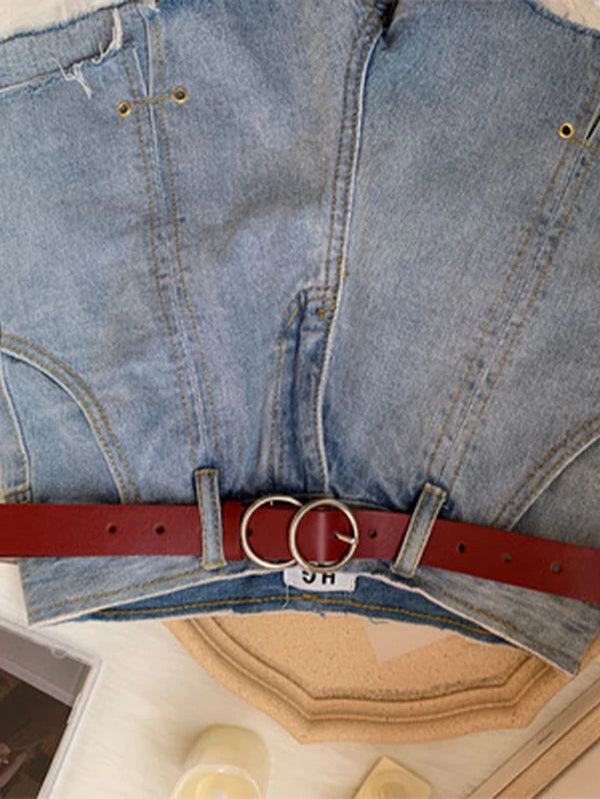 Silver double round buckle belt - Maroon - FD ⚡