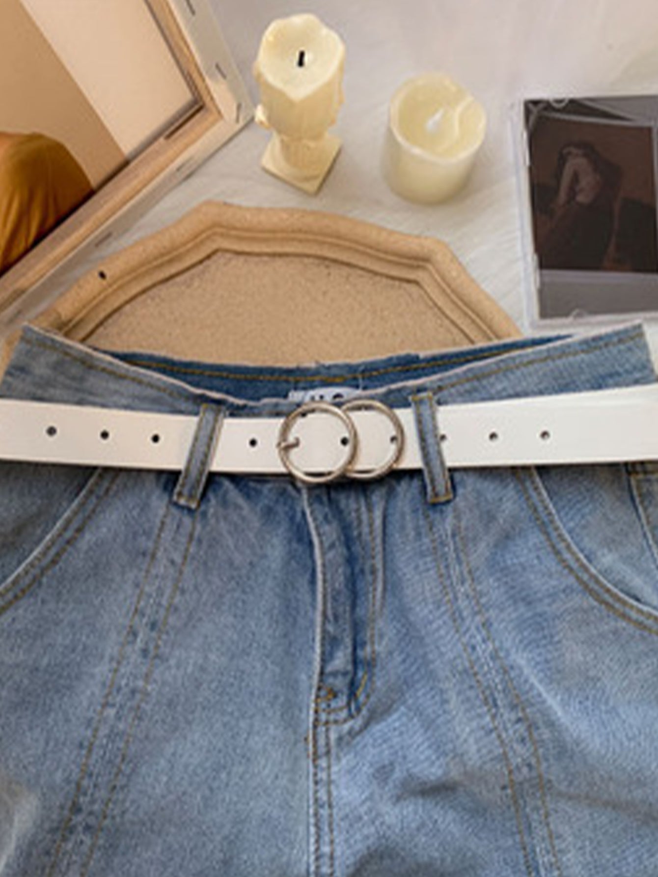 Silver double round buckle belt - White - FD ⚡