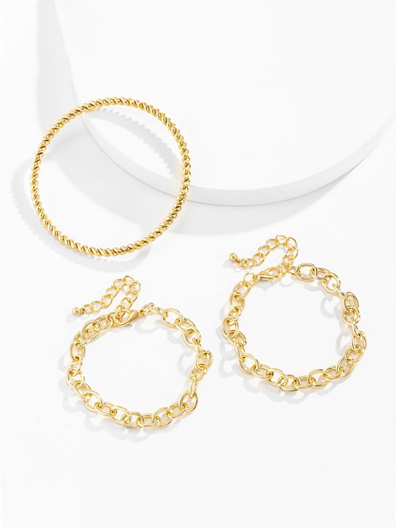 Chain Decor Bracelet & Bangle Set 3pcs - Gold - FD ⚡