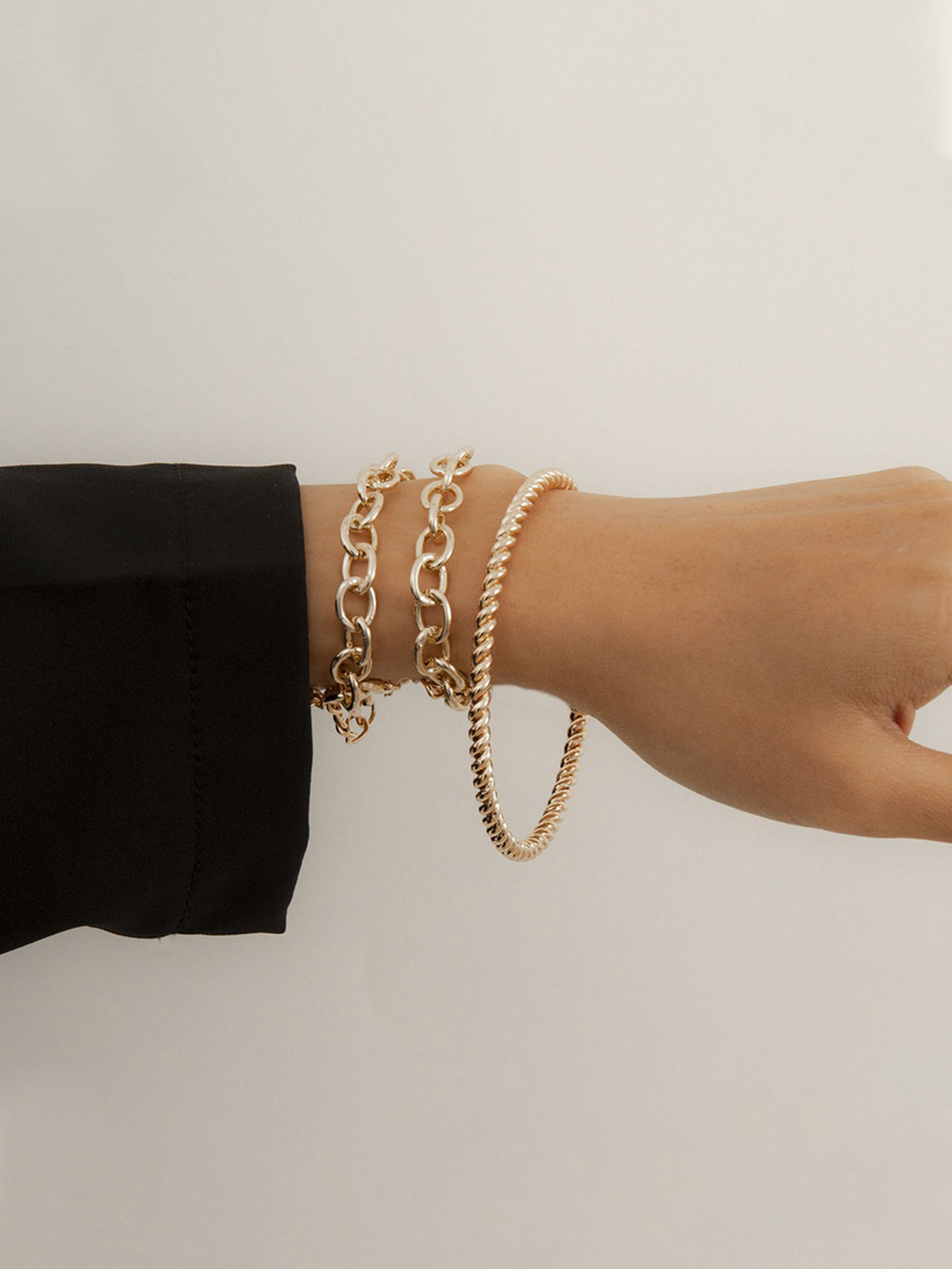 Chain Decor Bracelet & Bangle Set 3pcs - Gold - FD ⚡