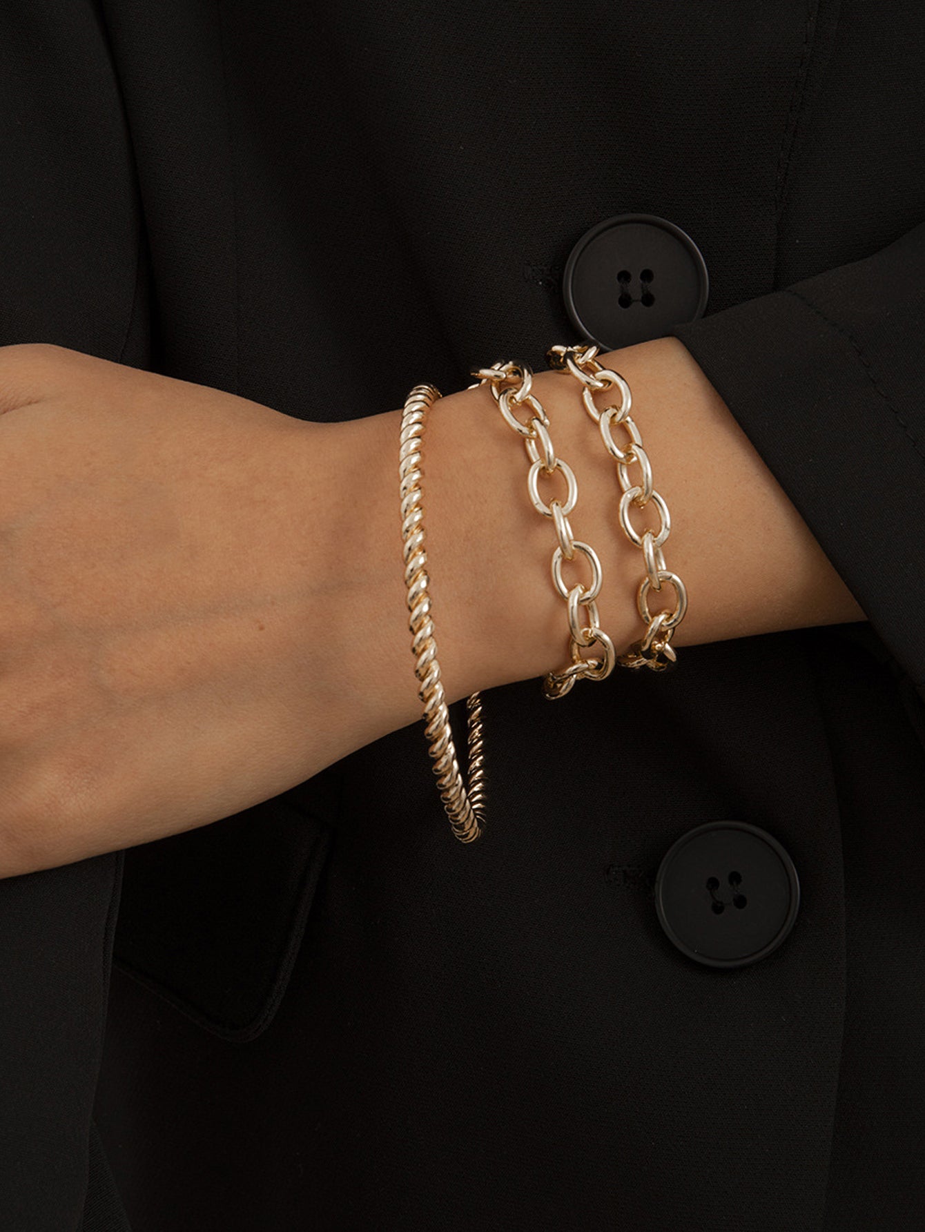 Chain Decor Bracelet & Bangle Set 3pcs - Gold - FD ⚡