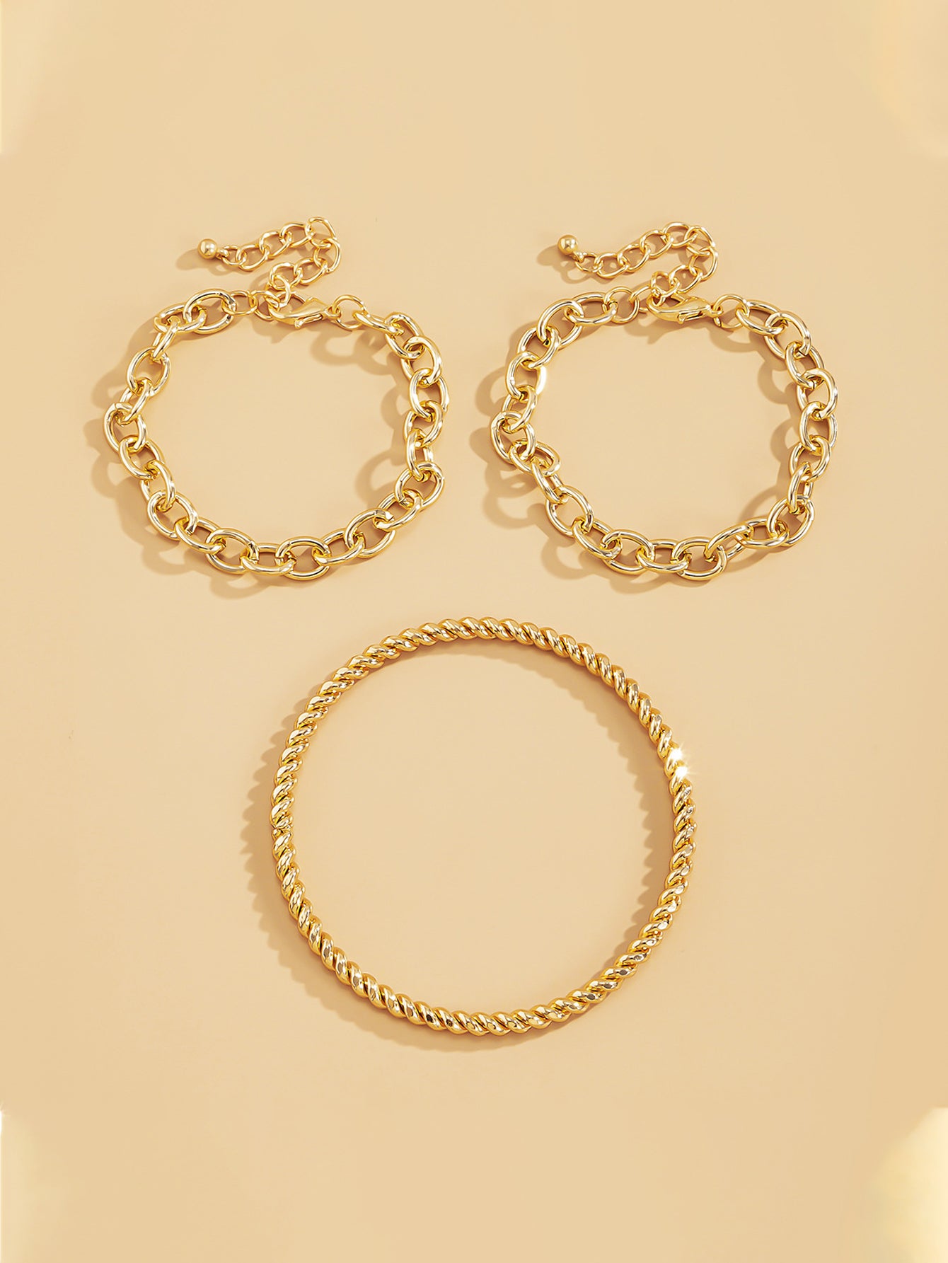 Chain Decor Bracelet & Bangle Set 3pcs - Gold - FD ⚡