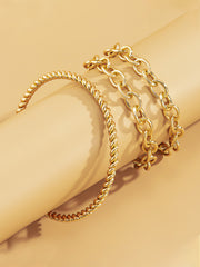 Chain Decor Bracelet & Bangle Set 3pcs - Gold - FD ⚡
