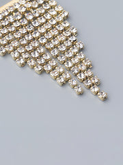 Triangle alloy rhinestone tassel earrings - Gold - FD ⚡