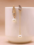 Rhinestone Engraved Wing & Faux Pearl Earrings - FD ⚡ - www.thetreasurebox.me
