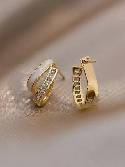 Zircon Decor Earrings  - Gold - FD ⚡