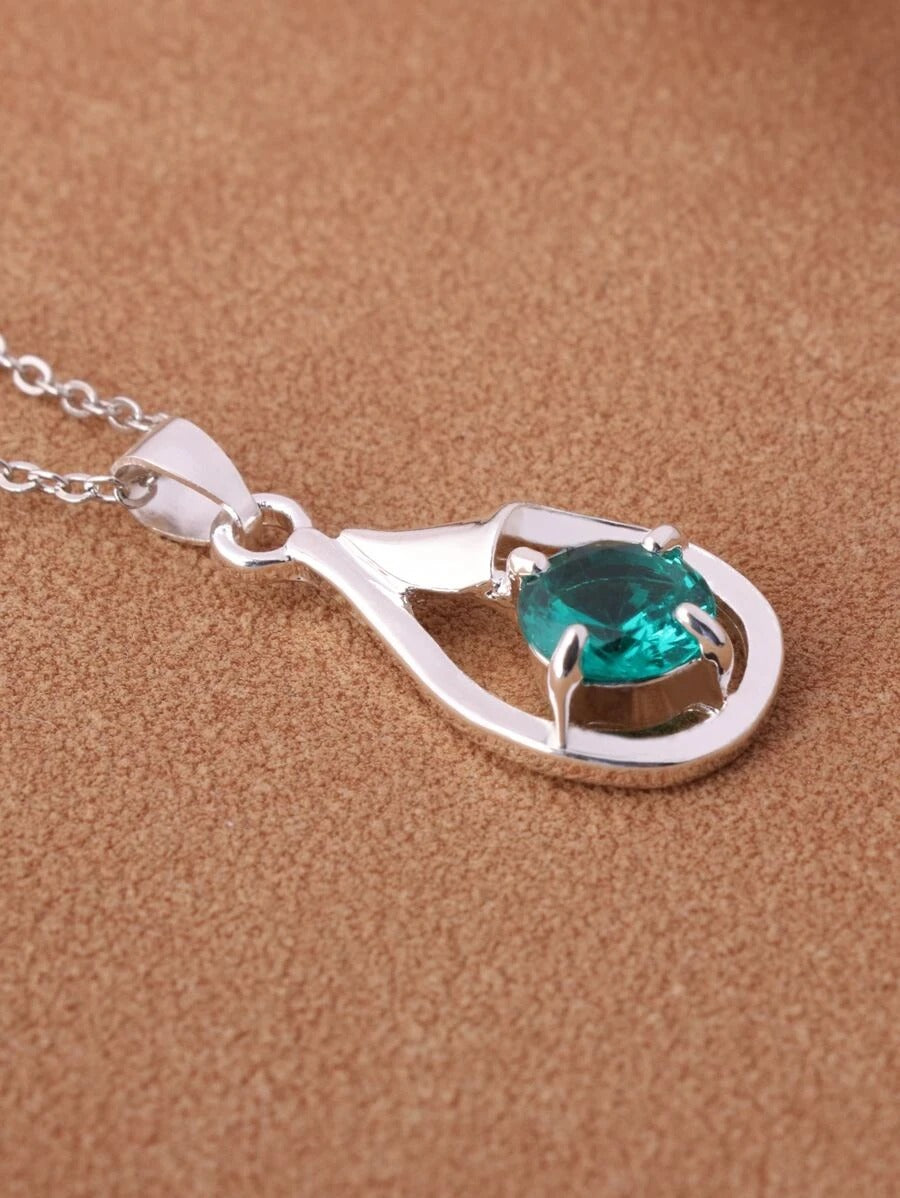 Water Drop Charm Necklace  - Green - FD ⚡