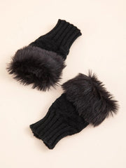 Plain Knitted Fingerless Gloves - Black - FD ⚡