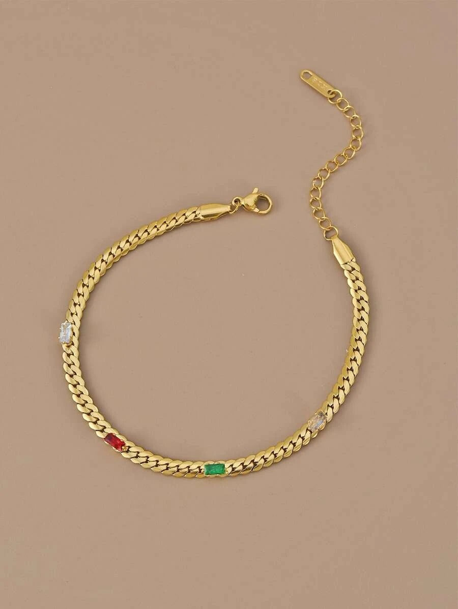 Cubic Zirconia Decor Anklet - Yellow Gold - FD ⚡