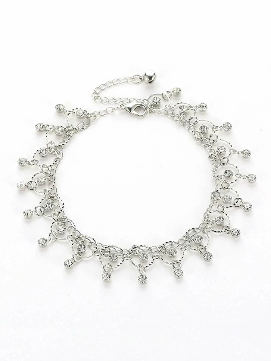 Rhinestone Detail Circle Fringe Chain Anklet - FD ⚡