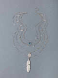 Feather & Rhinestone Charm Layered Necklace  - Silver - FD ⚡
