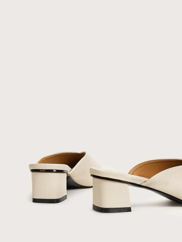 Point Toe Chunky Heeled Mules - Beige - FD ⚡