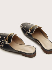 Floral Embroidery Loafer Mules - Black